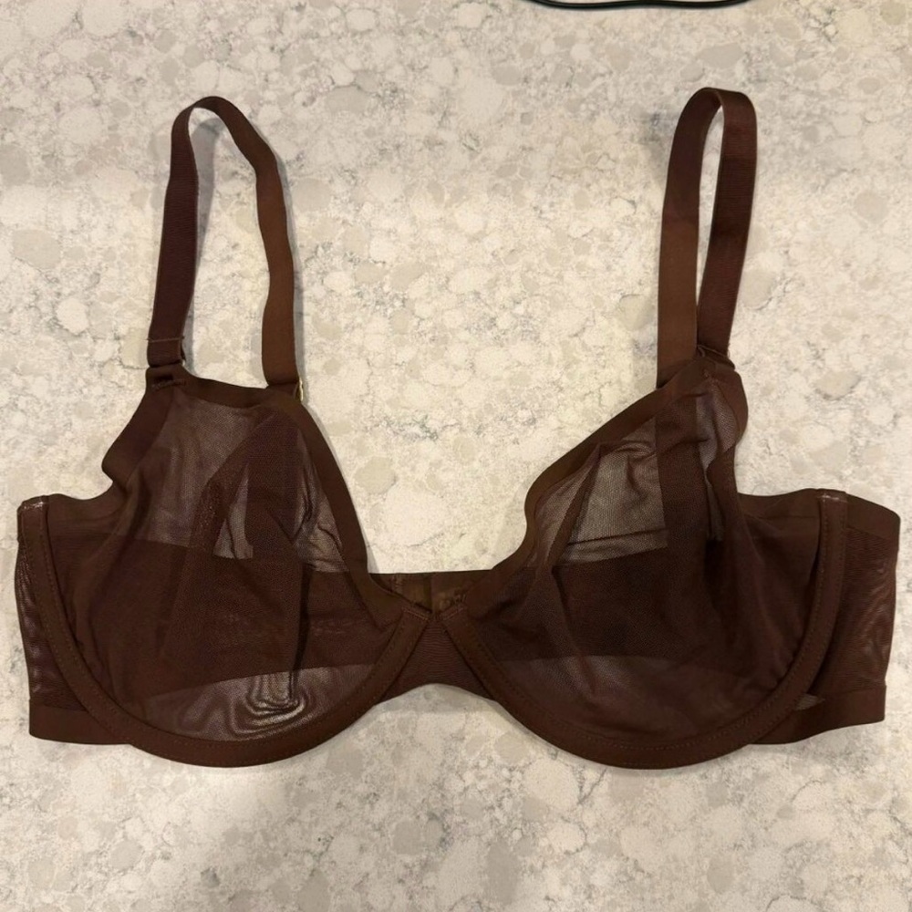CUUP Plunge Bra Sheer Mesh Espresso Brown 34E